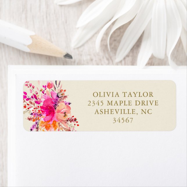 Simple Pink Floral Bridal Shower Return Address Label (Insitu)