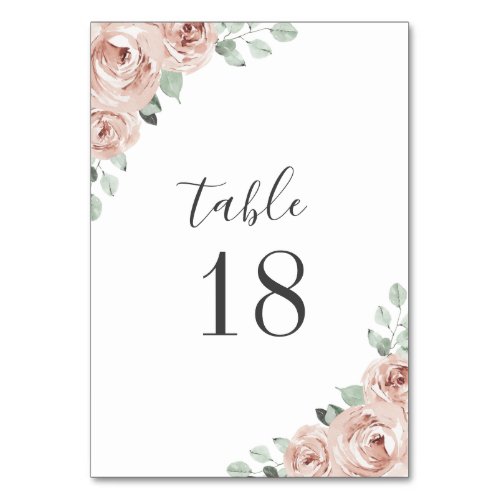 Simple Pink Floral Dusty Rose Elegant Wedding Table Number