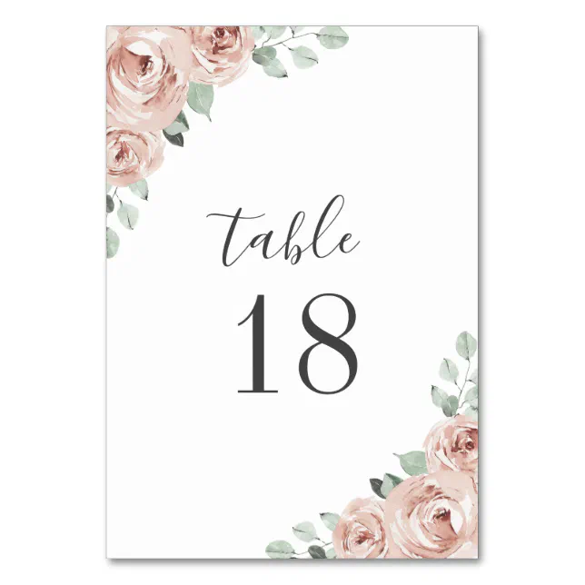 Simple Pink Floral Dusty Rose Elegant Wedding Table Number | Zazzle