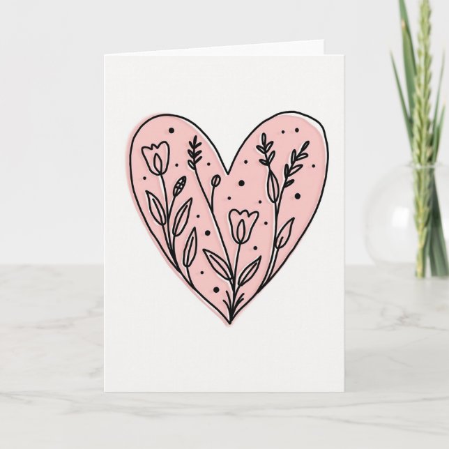 Simple Pink Floral Heart Card (Front)