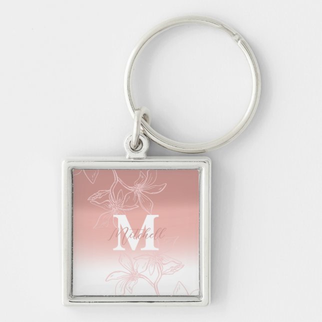Simple Pink Floral Monogram  Keychain (Front)