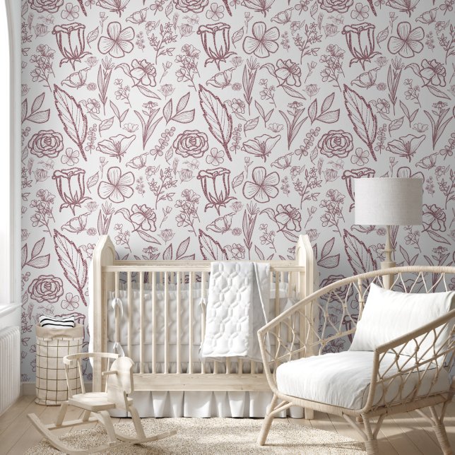 Simple Pink Floral on White | Wallpaper (Kids)