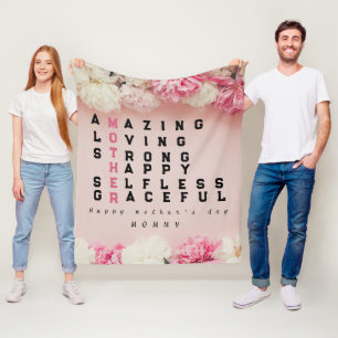Simple pink floral typography mother's day fleece blanket