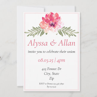 Simple Pink Floral Wedding Invitation