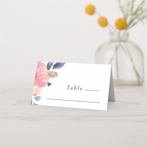 Simple Pink Flower Greenery Floral Wedding  Place Card