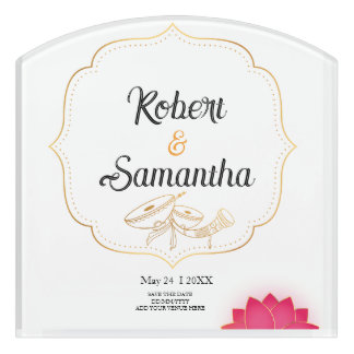 Simple Pink Flower Minimalist wedding plaque Door Sign