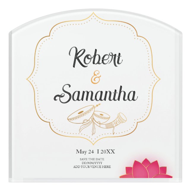 Simple Pink Flower Minimalist wedding plaque Door Sign (Contour Front)