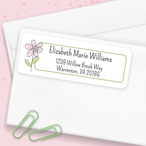 Simple Pink Flower Return Address Label