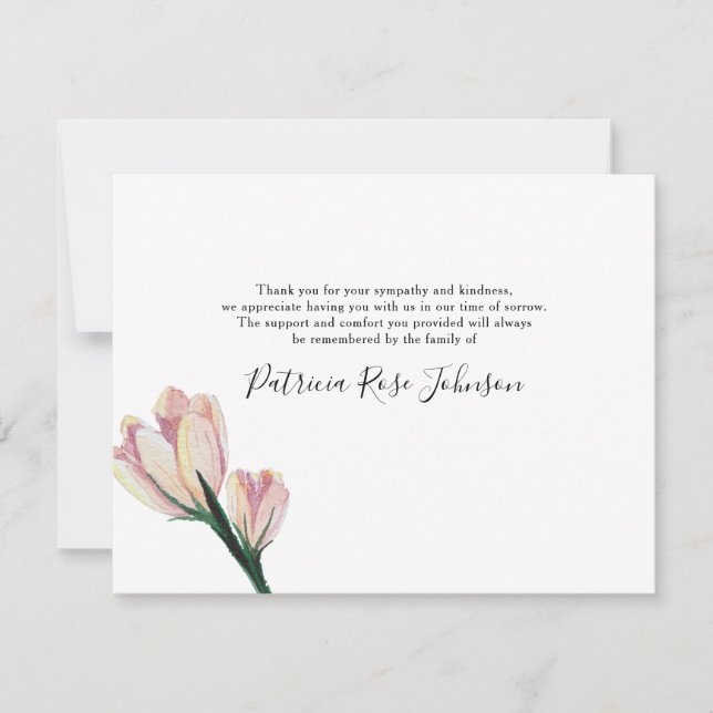 Simple Pink Flowers Funeral Memorial Thank You Card (Front)