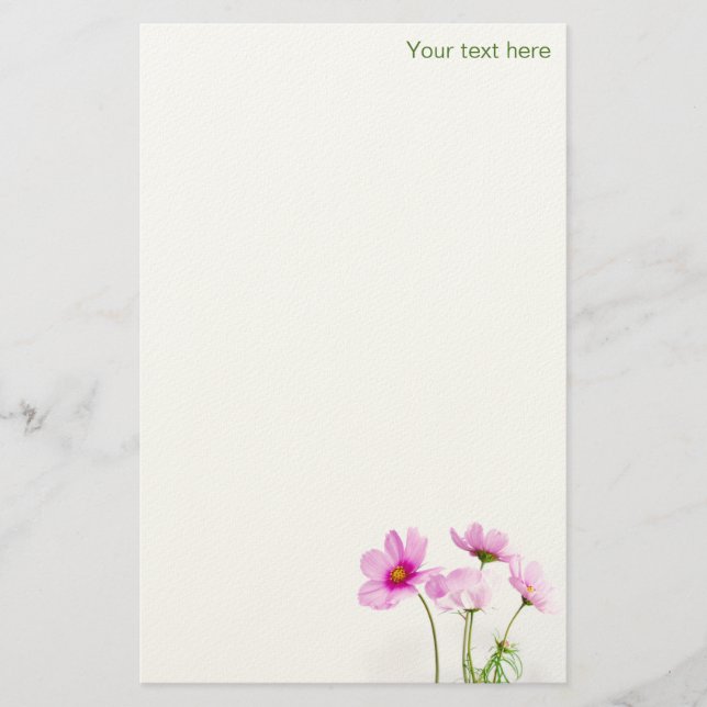 Simple Pink Flowers Stationery (Front)