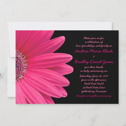 Pink Gerbera Wedding Invitation - Pink and Black