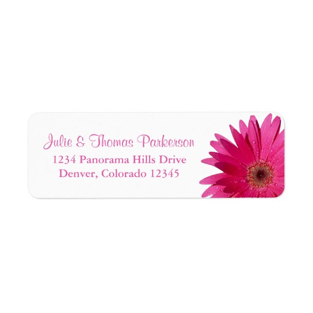 Simple Pink Gerbera Daisy Wedding Return Address Label (Front)