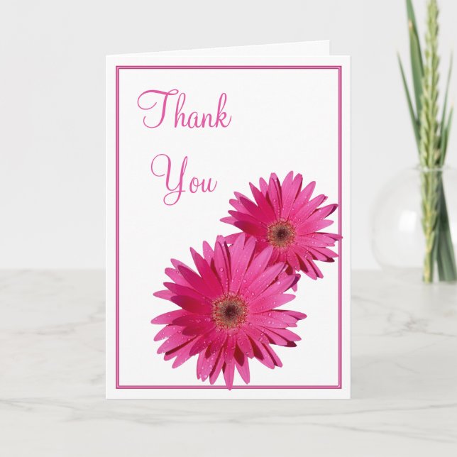 Simple Pink Gerbera Daisy Wedding Thank You (Front)