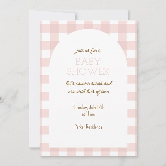 Simple Pink Gingham Baby Shower Invitation (Front)