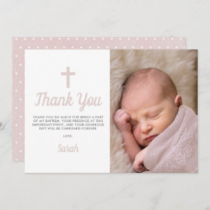 Simple Pink Girl Baptism Christening Photo Thank You Card