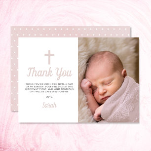 Simple Pink Girl Baptism Christening Photo Thank You Card