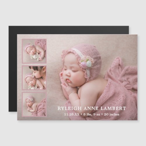 Simple Pink Girl Photo Collage Birth Announcement