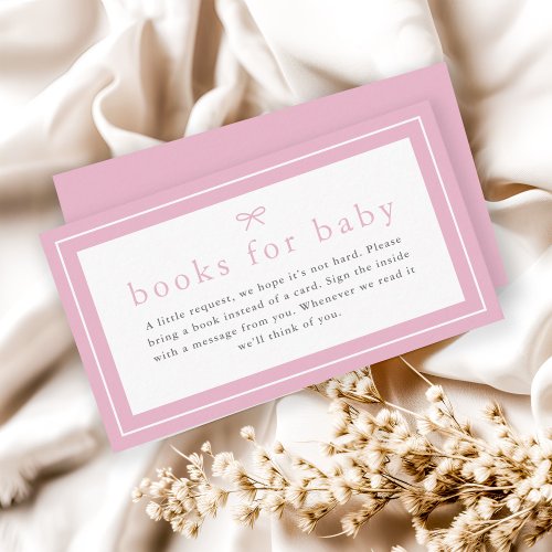 Simple Pink Girls Baby Shower Books for Baby Enclosure Card