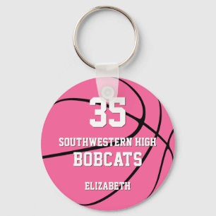 simple pink girl's sports basketball team name keychain
