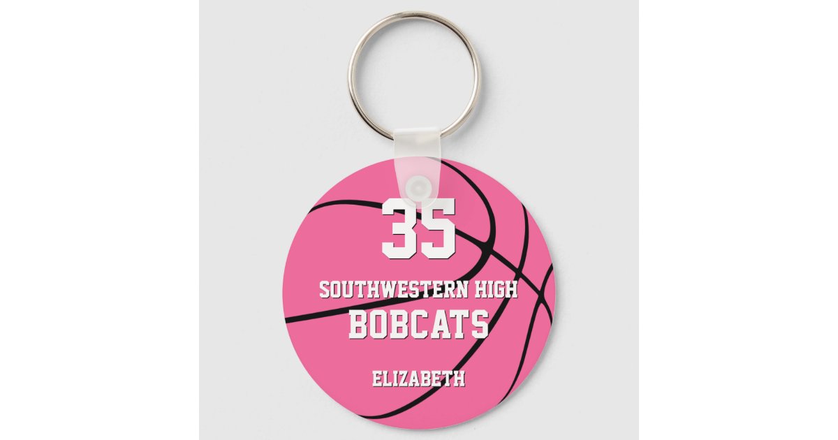 simple pink girl's sports basketball team name keychain Zazzle