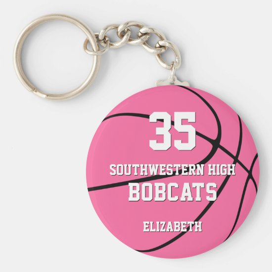 simple pink girl's sports basketball team name keychain