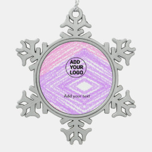 Simple pink glitter texture sparkle add logo text snowflake pewter christmas ornament
