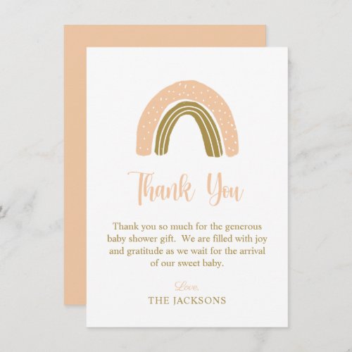 Simple Pink Gold Boho Rainbow Baby Shower Thank You Card