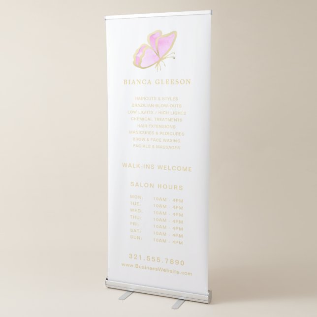 Simple Pink Gold Butterfly Beauty Salon Elegant Retractable Banner (3/4)