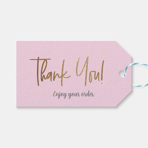 Simple Pink Gold Company Logo Social Thank You  Gift Tags