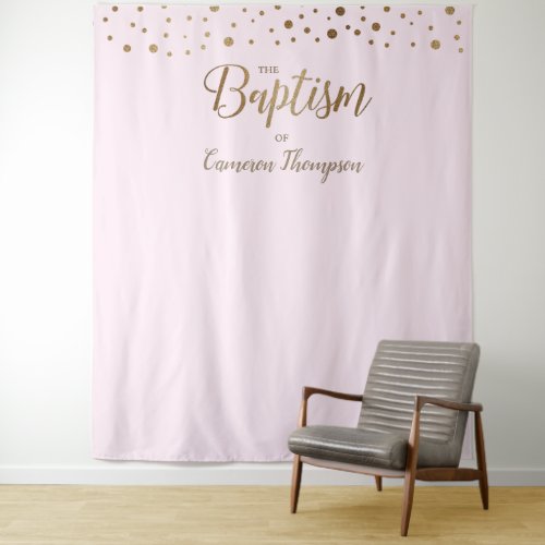 Simple Pink Gold Confetti Baptism Backdrop