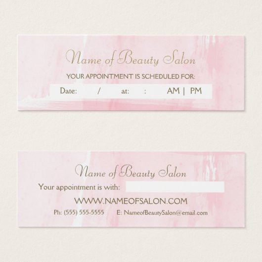 Simple Pink Gold Watercolor Appointment Reminder (Front & Back)