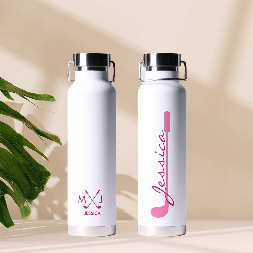 Simple Pink Golf Wedge Personalized Water Bottle