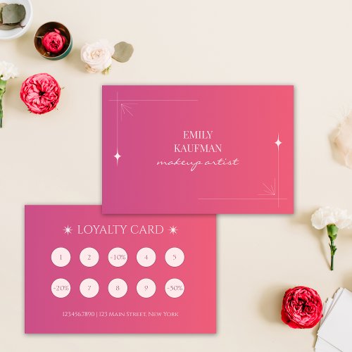 Simple Pink Gradient Makeup Artist Marketing Loyalty Card