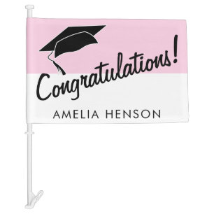 Simple Pink Graduate Congratulations Graduation Car Flag