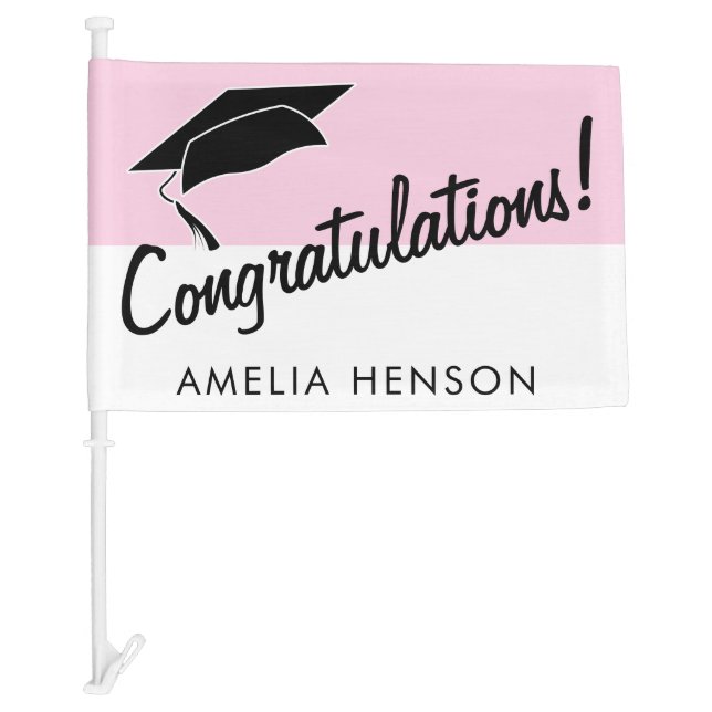 Simple Pink Graduate Congratulations Graduation Car Flag (Front)
