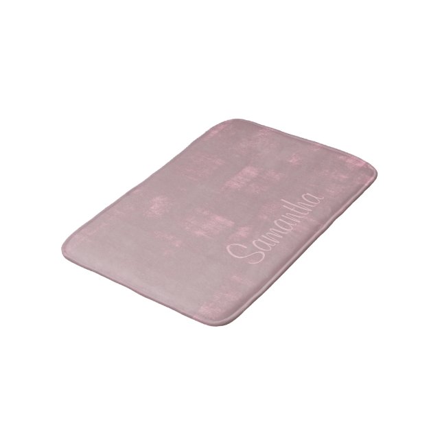 Simple Pink Gray Mallow Abstract Your Name Bath Mat (Angled)