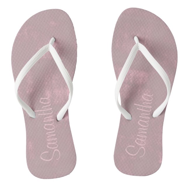 Simple Pink Gray Mallow Abstract Your Name Flip Flops (Footbed)