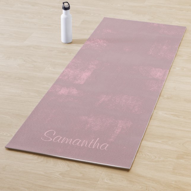 Simple Pink Gray Mallow Abstract Your Name Yoga Mat (In Situ)