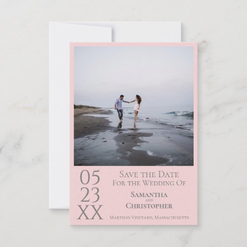 Simple Pink  Gray Modern Minimalist Photo Wedding Save The Date
