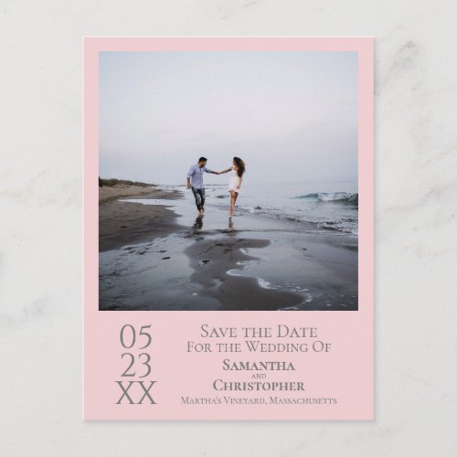 Simple Pink  Gray Wedding Save the Date Photo Postcard