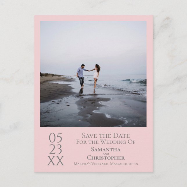 Simple Pink & Gray Wedding Save the Date Photo Postcard (Front)
