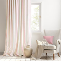 Simple Pink Gray | White Pinstripe Striped Pattern Sheer Curtains