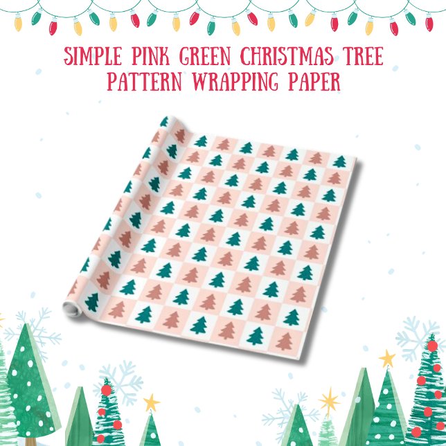 Simple Pink Green Christmas Tree Pattern Wrapping Paper (Simple Pink Green Christmas Tree Pattern Gift Wrap)