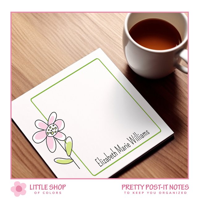 Simple Pink Green Floral Personalized Post-it Notes (Creator Uploaded)