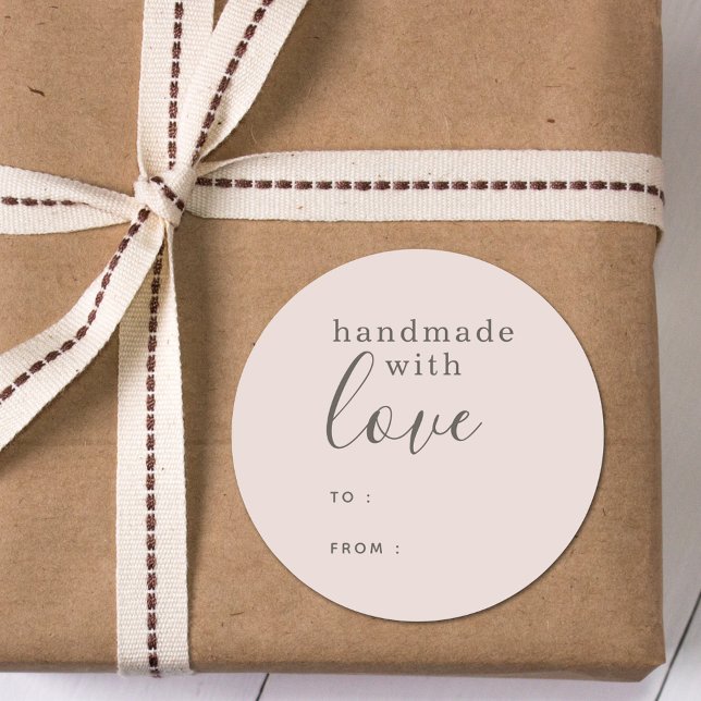 Simple Pink Handmade with Love Classic Round Sticker (Creator Uploaded)