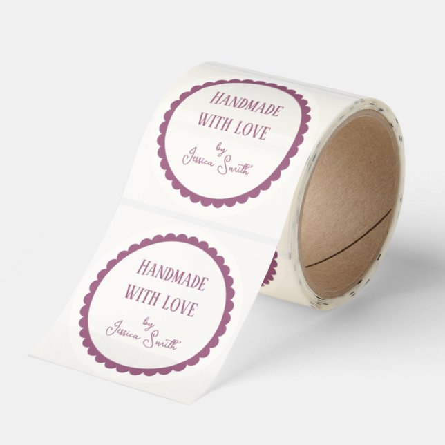Simple Pink Handmade with Love Craft Business Classic Round Sticker (Roll)