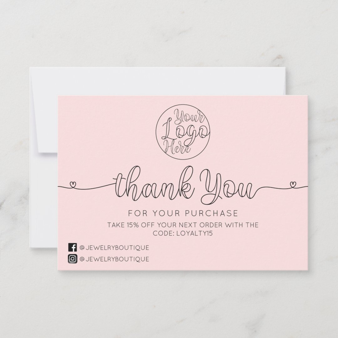 Simple Pink Handwritten Hearts Customer Business Thank You Card | Zazzle