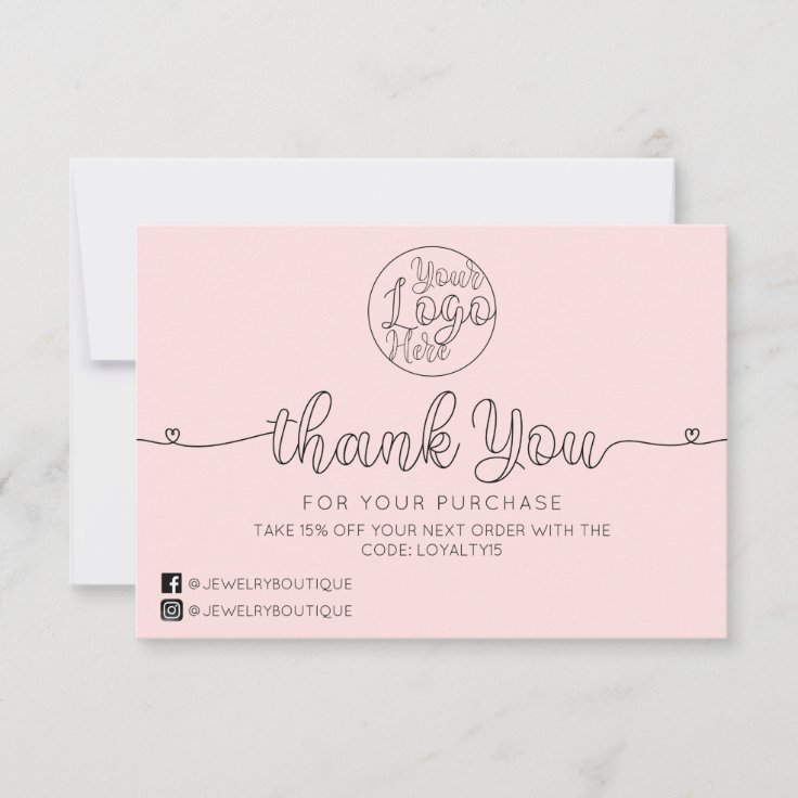 Simple Pink Handwritten Hearts Customer Business Thank You Card 