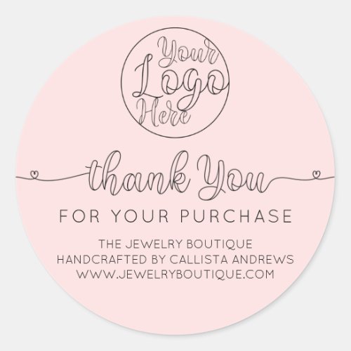 Simple Pink Handwritten Hearts Customer Thank You Classic Round Sticker