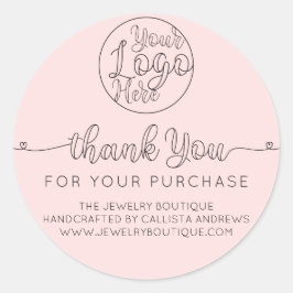Simple Pink Handwritten Hearts Customer Thank You Classic Round Sticker